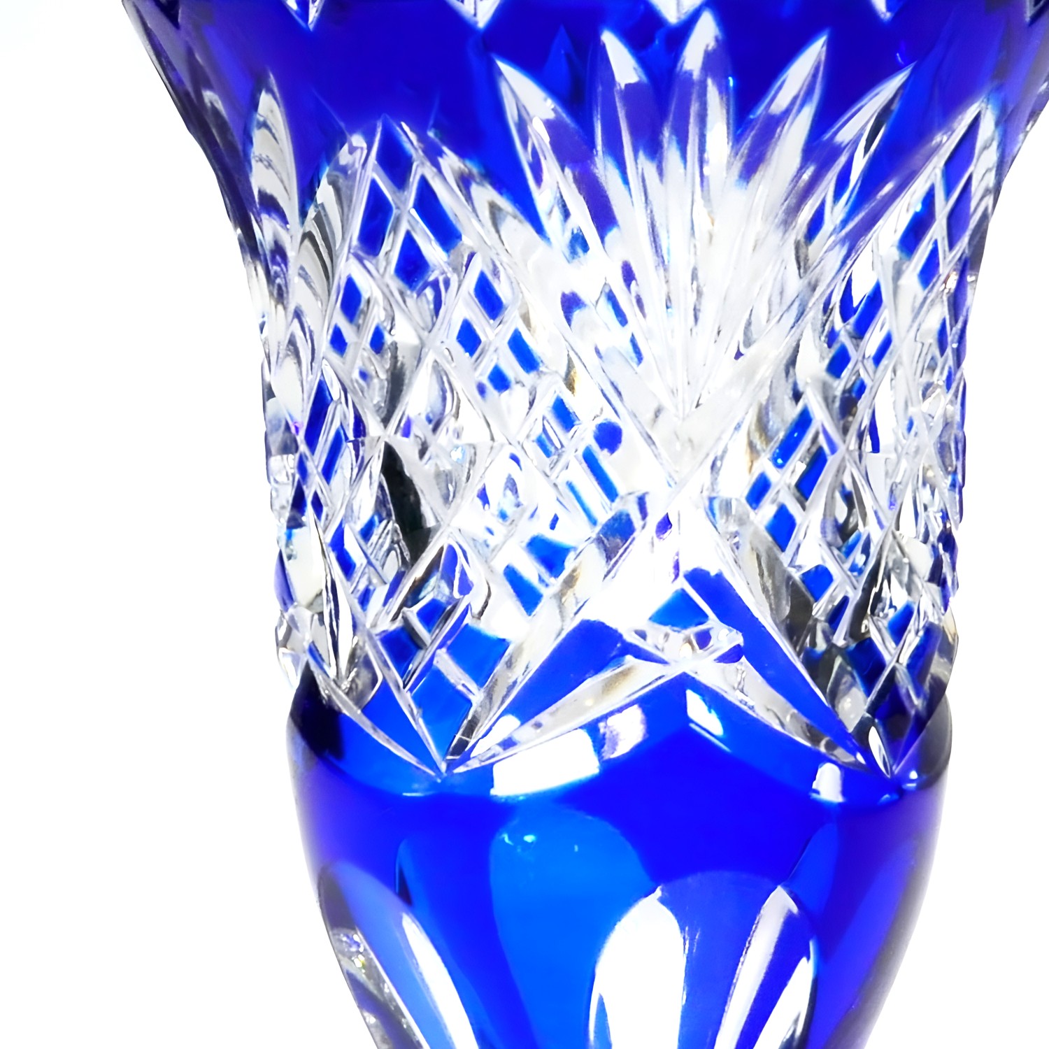 Blauer Bleikristallvase, Handgefertigtes Geschliffenes Glas Mit Geometrischem Muster, Bohemia Vase, Vintage Dekorativer Wohnakzent